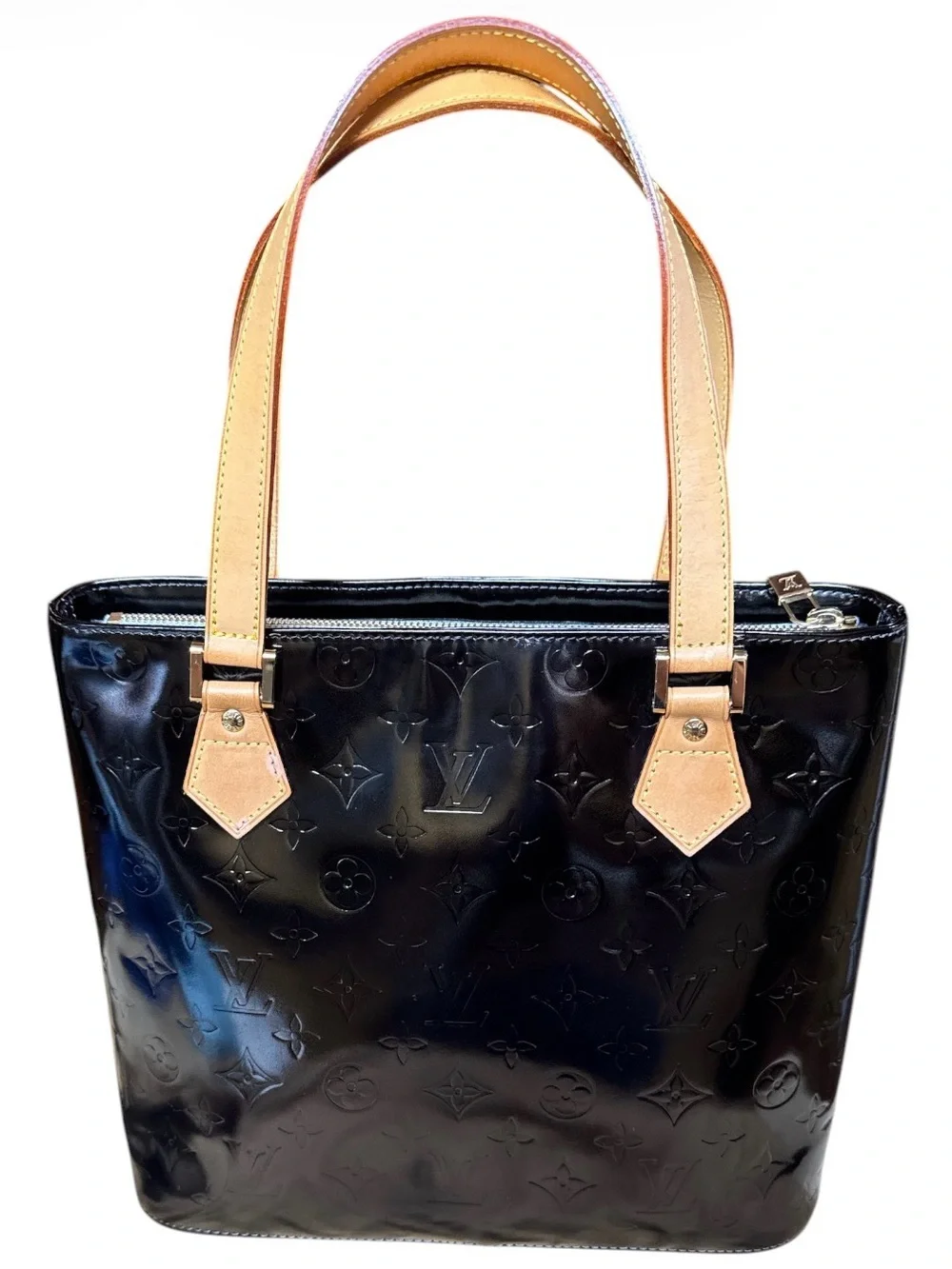 Louis Vuitton Vernis Black Houston Bag Tote Vachetta Leather + Dust Bag